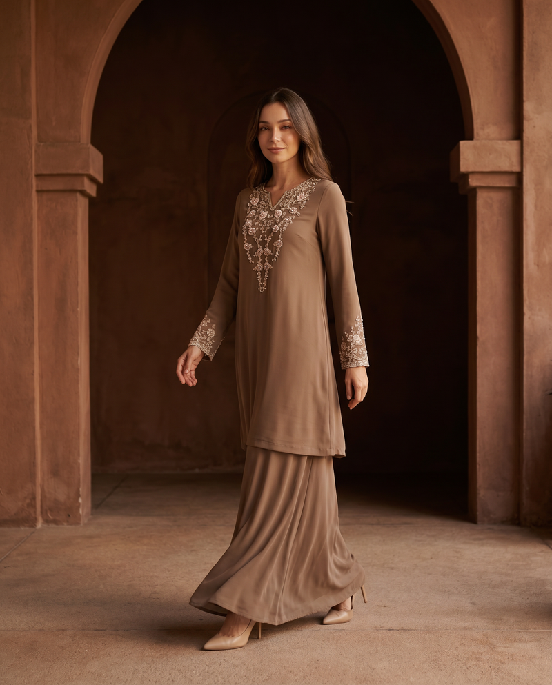 Baju Kurung Chiffon Plain Embroidery