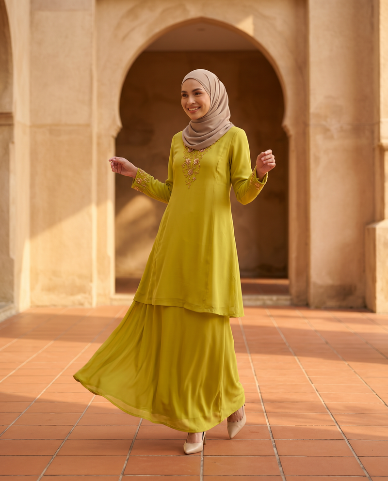 Baju Kurung Chiffon Plain Embroidery