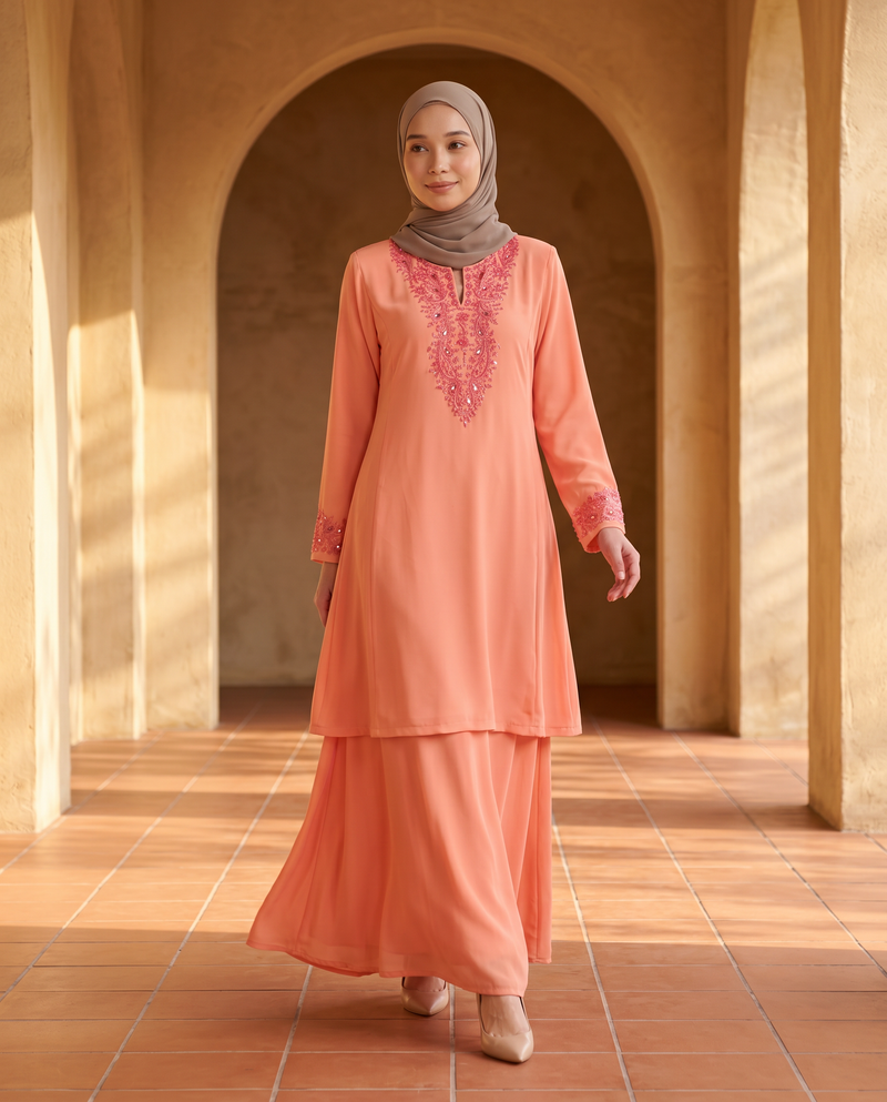 Baju Kurung Chiffon Plain Embroidery