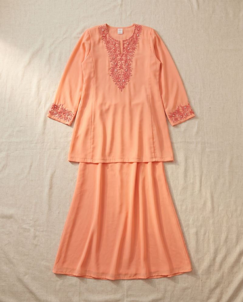 Baju Kurung Chiffon Plain Embroidery