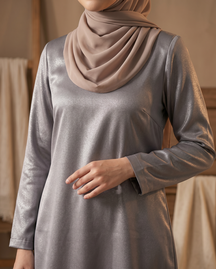 Baju Kurung Anggun Seri Metallic Shining — Grey