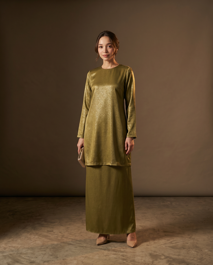 Baju Kurung Anggun Seri Metallic Shining — Olive