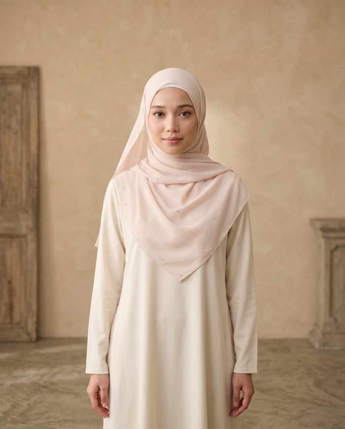 Selendang Chiffon Plain Batu — Light Pink