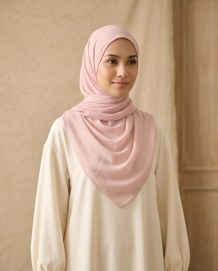 Selendang Chiffon Plain Batu — Soft Pink