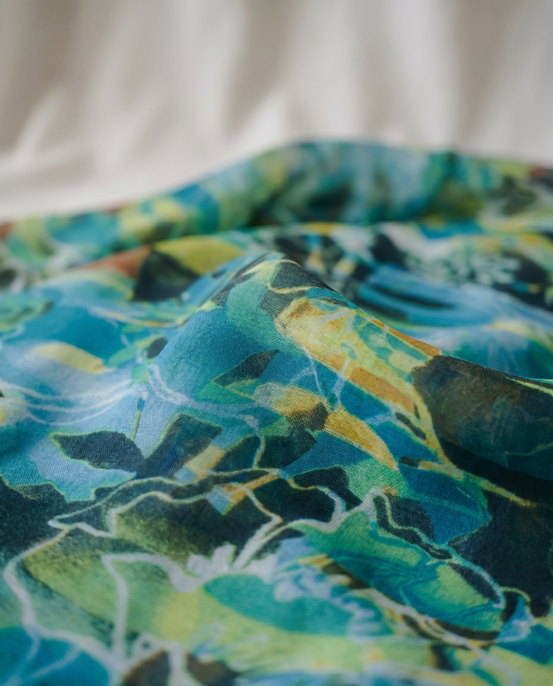 Baju Kurung Silky Chiffon Printed Umbrella Cut — D- 3 — macro