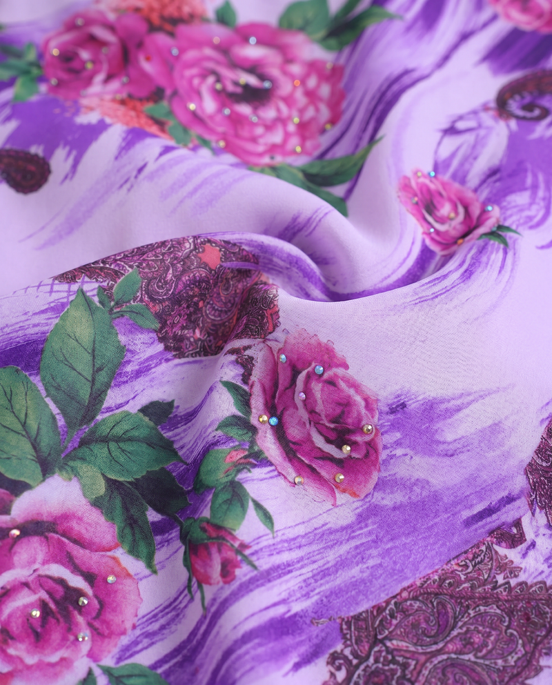 Baju Kurung Silky Chiffon Printed Umbrella Cut — D- 6 — macro