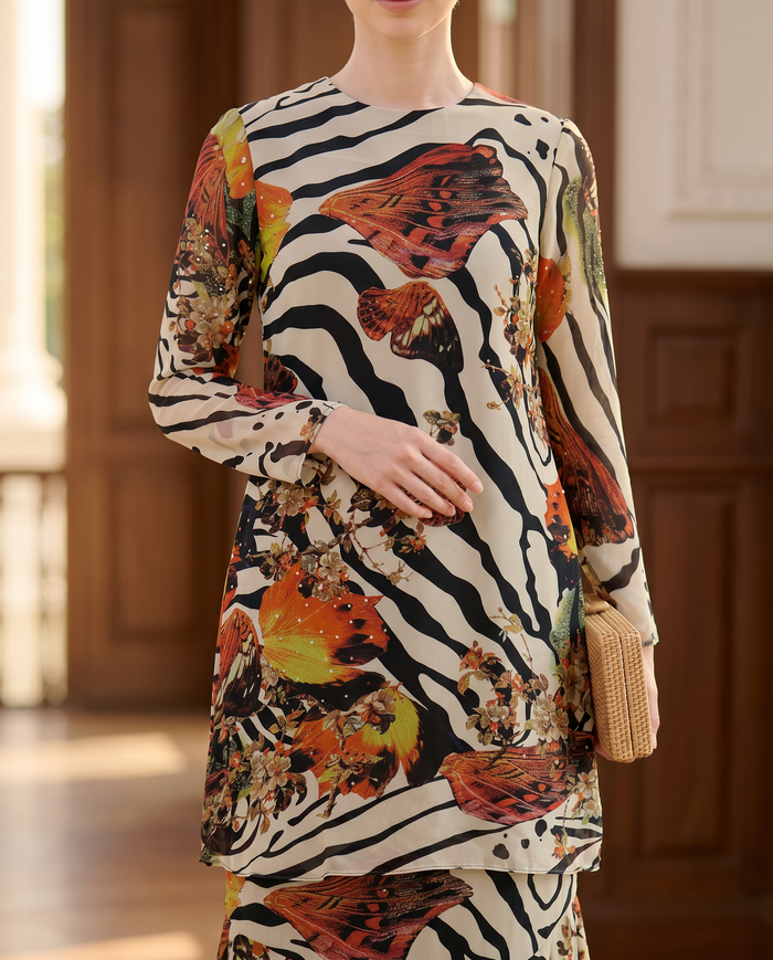 Silky Chiffon Puff — Cream Blossom Stripe
