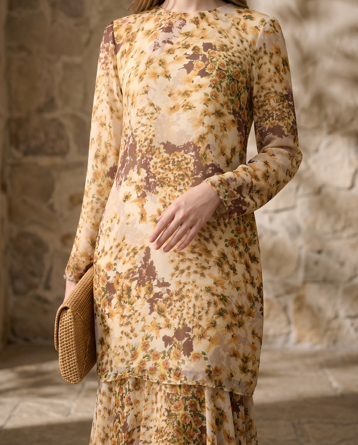 Silky Chiffon Puff — Cream Scattered Floral