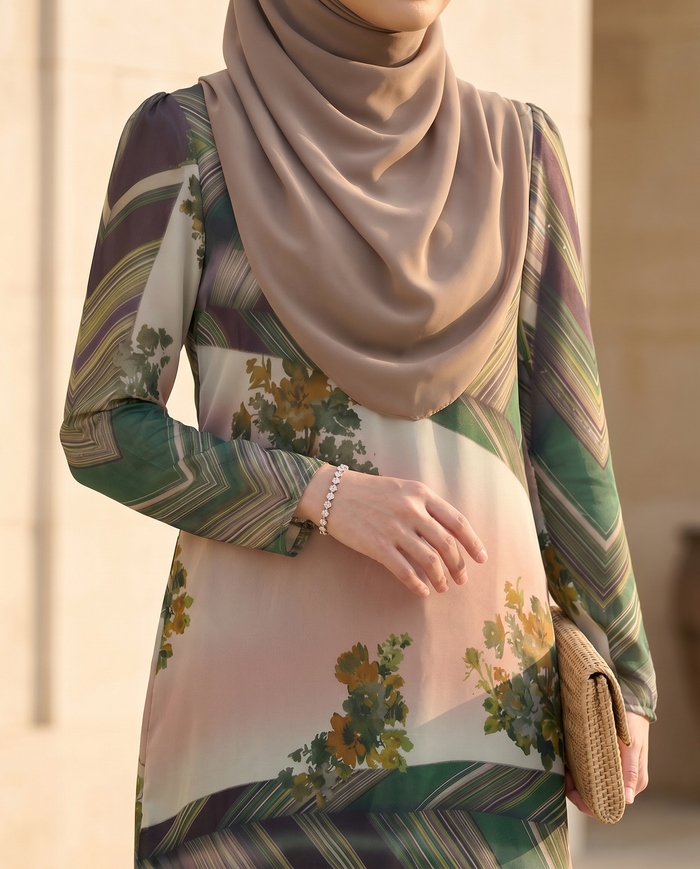 Silky Chiffon Puff — Green Stripe