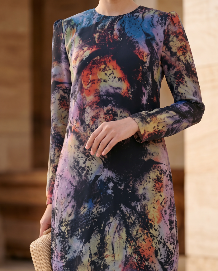 Silky Chiffon Puff — Black Watercolour Abstract