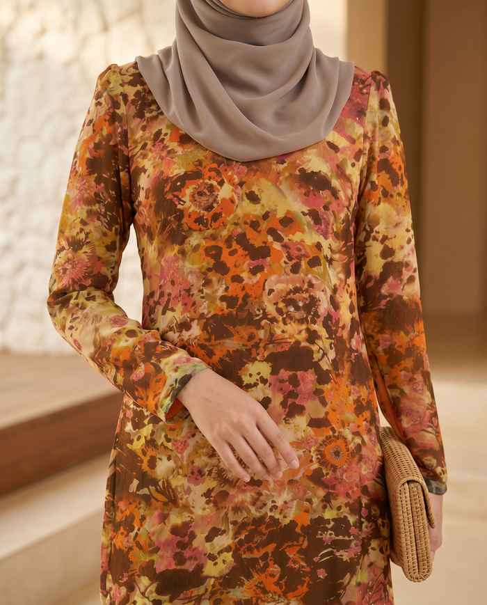 Silky Chiffon Puff — Brown Watercolour (D7)