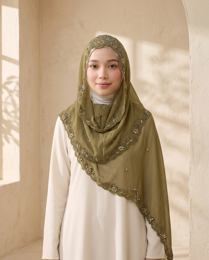 Tudung Siti Chiffon Exclusive — Olive Green