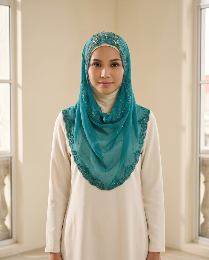 Tudung Siti Chiffon Exclusive — Teal Blue