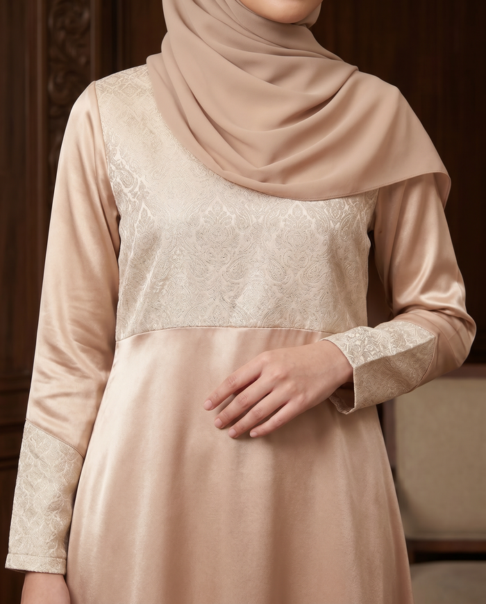 Jubah Songket Soft Satin — Nude