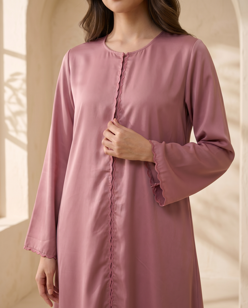 Baju Kurung Lace Dewasa Orange Brick — Dusty Pink — bodycrop