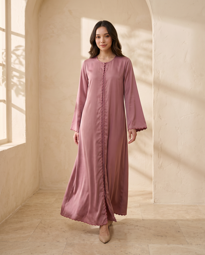 Jubah Aalia Cardigan Sulam — Dusty Pink