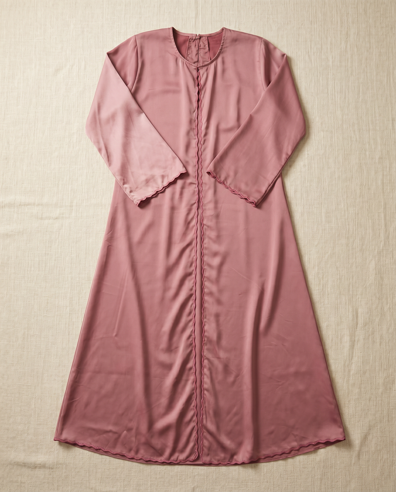 Baju Kurung Lace Dewasa Orange Brick — Dusty Pink — flatlay