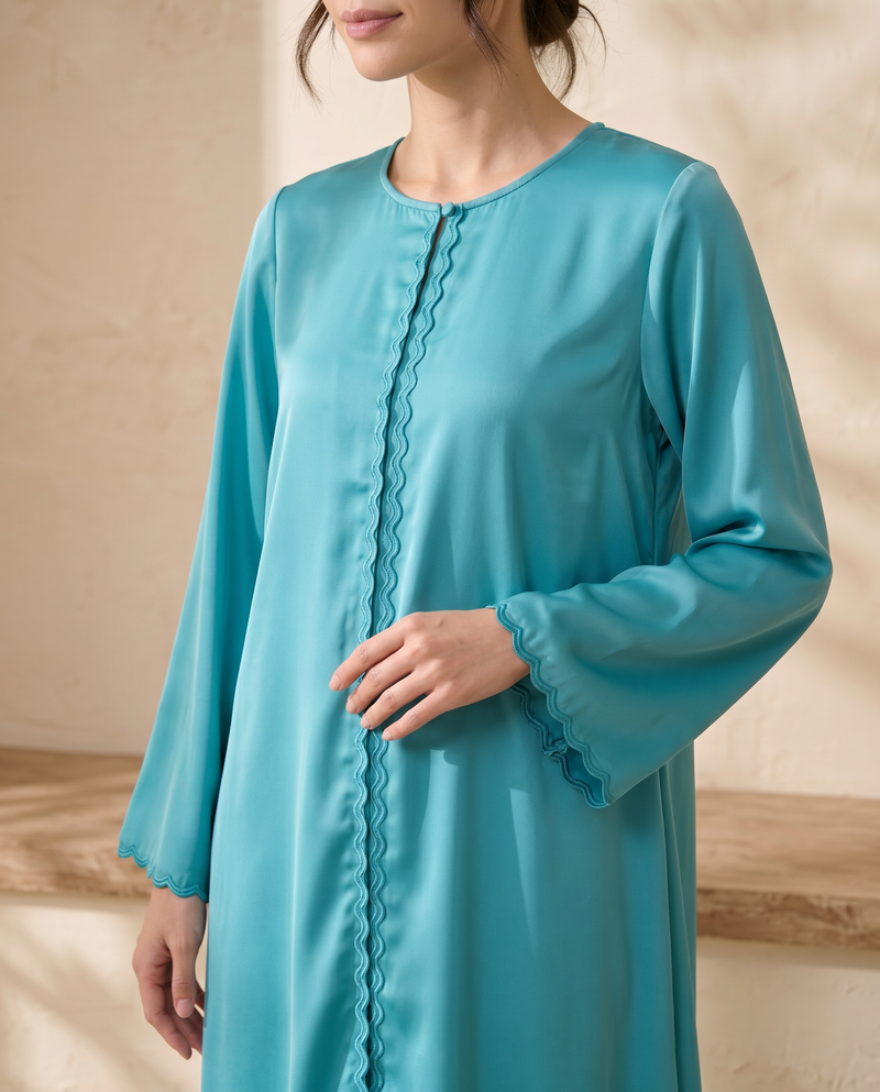 Baju Kurung Lace Dewasa Orange Brick — Turquoise — bodycrop