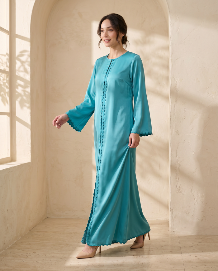 Jubah Aalia Cardigan Sulam — Turquoise
