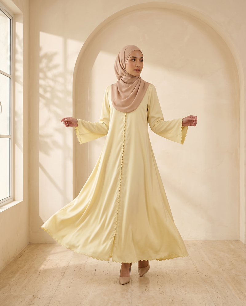 Baju Kurung Lace Dewasa Orange Brick — Yellow — front
